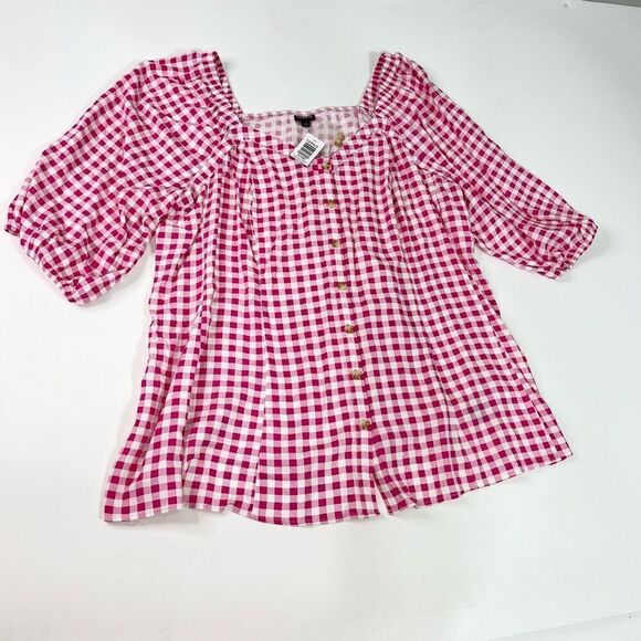 Torrid Blouse Womens 5X Gingham Button Up Long Sleeve Sweetheart Neck Top New - Picture 1 of 10